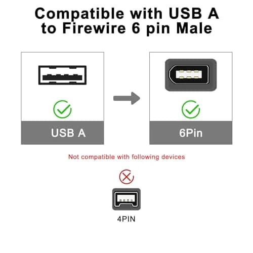 MEIRIYFA Firewire 1394 6-Pin to USB 2.0 Adapter Cable 1.8M | High-Speed Data Transfer for Printers, Scanners, Cameras thumbnail 8