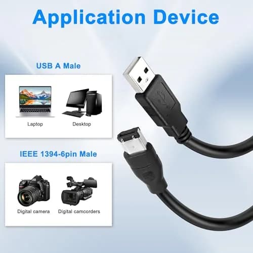 MEIRIYFA Firewire 1394 6-Pin to USB 2.0 Adapter Cable 1.8M | High-Speed Data Transfer for Printers, Scanners, Cameras thumbnail 2