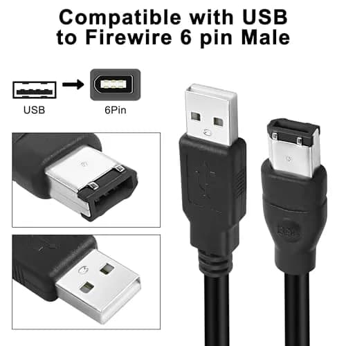 MEIRIYFA Firewire 1394 6-Pin to USB 2.0 Adapter Cable 1.8M | High-Speed Data Transfer for Printers, Scanners, Cameras thumbnail 3