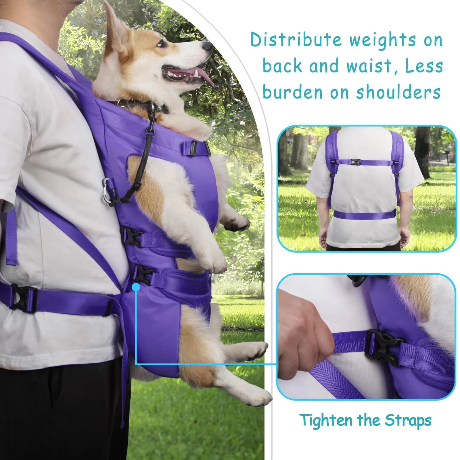 PetBonus Purple XL Dog Carrier Backpack | Hands-Free for Hiking & Travel | Large Pattern - view 3
