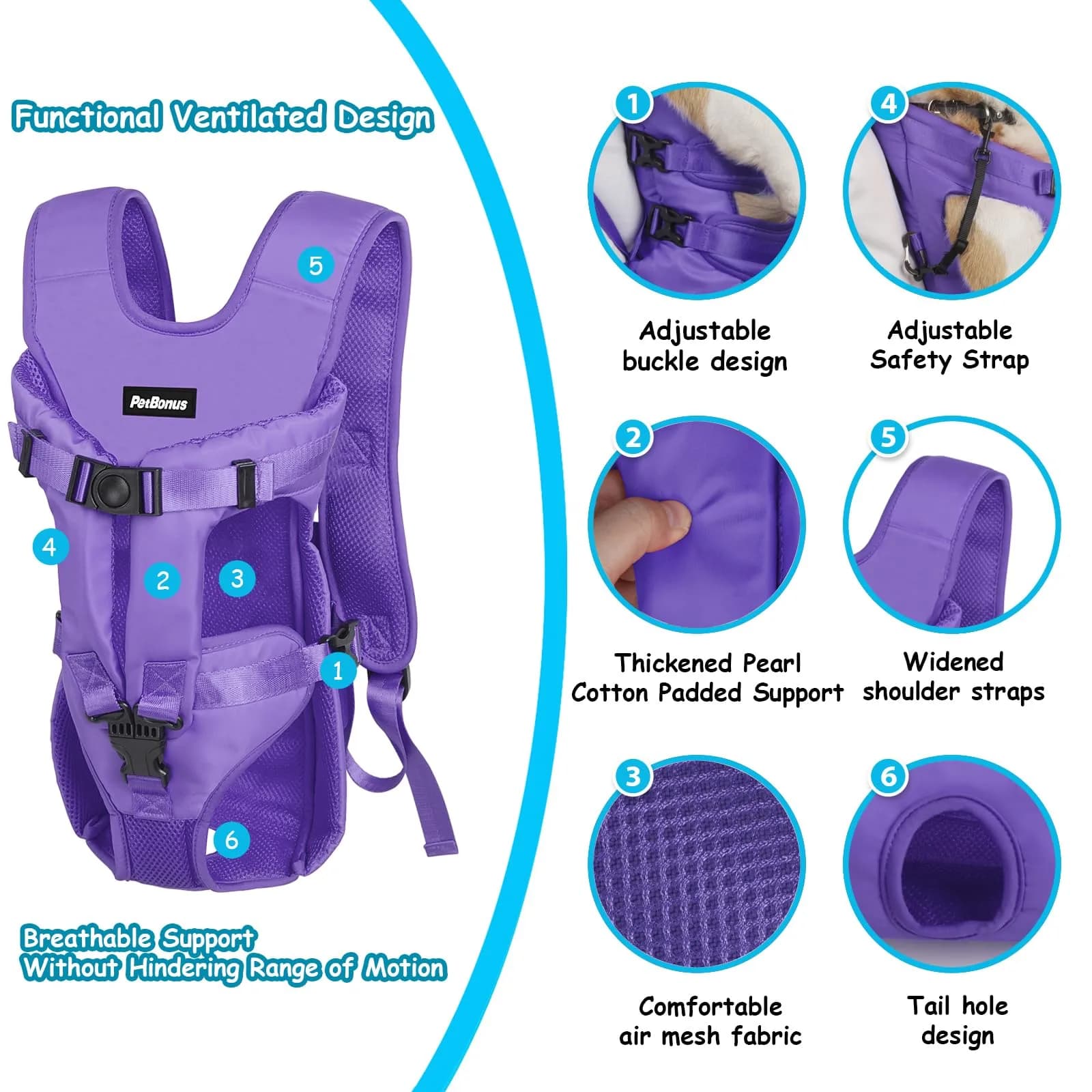 PetBonus Purple Small Dog Carrier Backpack | Hands-Free Hiking Cycling Travel - view 2
