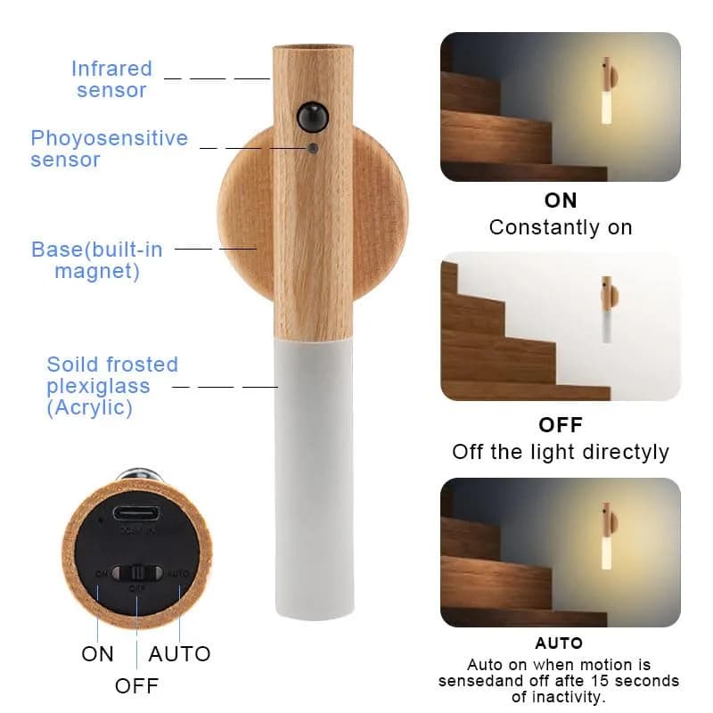 LANDGOO Motion Sensor Wall Sconce | Rechargeable Night Light with PIR Sensor, Warm White thumbnail 6
