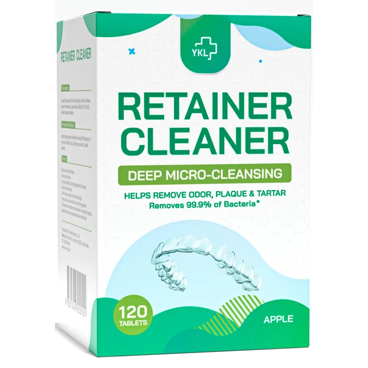 YKL Retainer Cleaner & Denture Cleaning Tablets Fresh Apple Flavor 120 Count (3.99 oz) | Cleans Mouth Guards & Invisalign - main product image