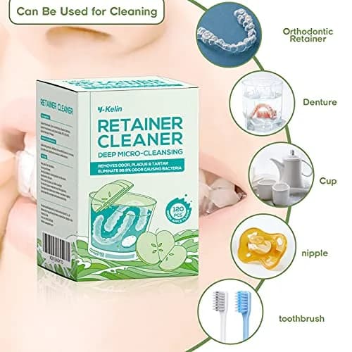 YKL Retainer Cleaner & Denture Cleaning Tablets Fresh Apple Flavor 120 Count (3.99 oz) | Cleans Mouth Guards & Invisalign thumbnail 5