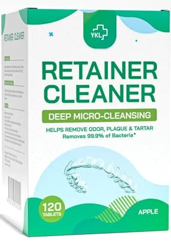 YKL Retainer Cleaner & Denture Cleaning Tablets Fresh Apple Flavor 120 Count (3.99 oz) | Cleans Mouth Guards & Invisalign thumbnail 1