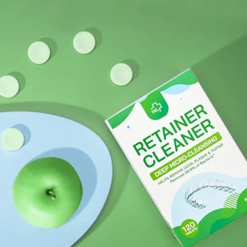 YKL Retainer Cleaner & Denture Cleaning Tablets Fresh Apple Flavor 120 Count (3.99 oz) | Cleans Mouth Guards & Invisalign thumbnail 2