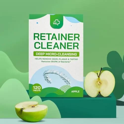 YKL Retainer Cleaner & Denture Cleaning Tablets Fresh Apple Flavor 120 Count (3.99 oz) | Cleans Mouth Guards & Invisalign thumbnail 3