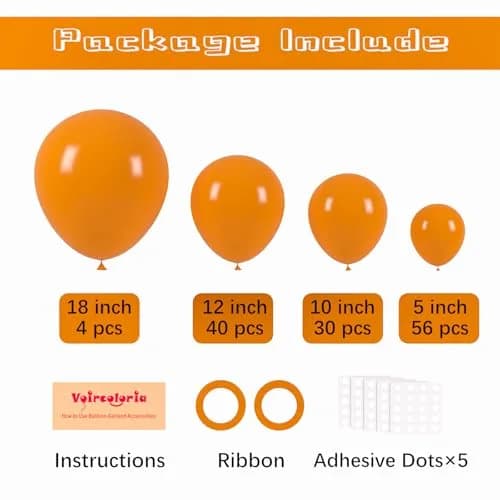 Voircoloria 130pcs Burnt Orange Balloons Garland Arch Kit 56x5" 40x12" 30x10" 4x18" | Assorted Colors Balloon for Parties thumbnail 2