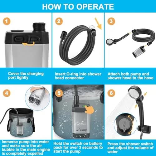 WADEO Portable Camping Shower with Digital Display & 6000mAh Battery | 5 L/min Flow Rate thumbnail 7