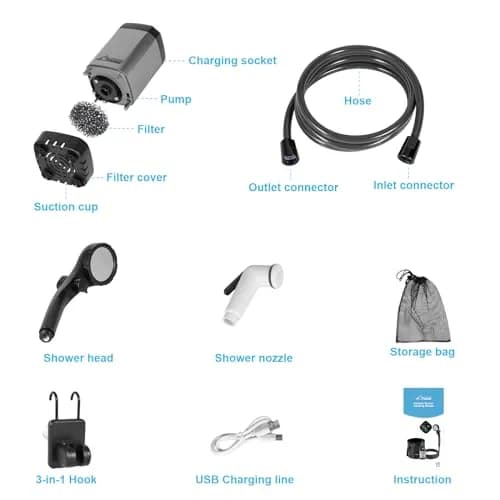 WADEO Portable Camping Shower with Digital Display & 6000mAh Battery | 5 L/min Flow Rate thumbnail 8