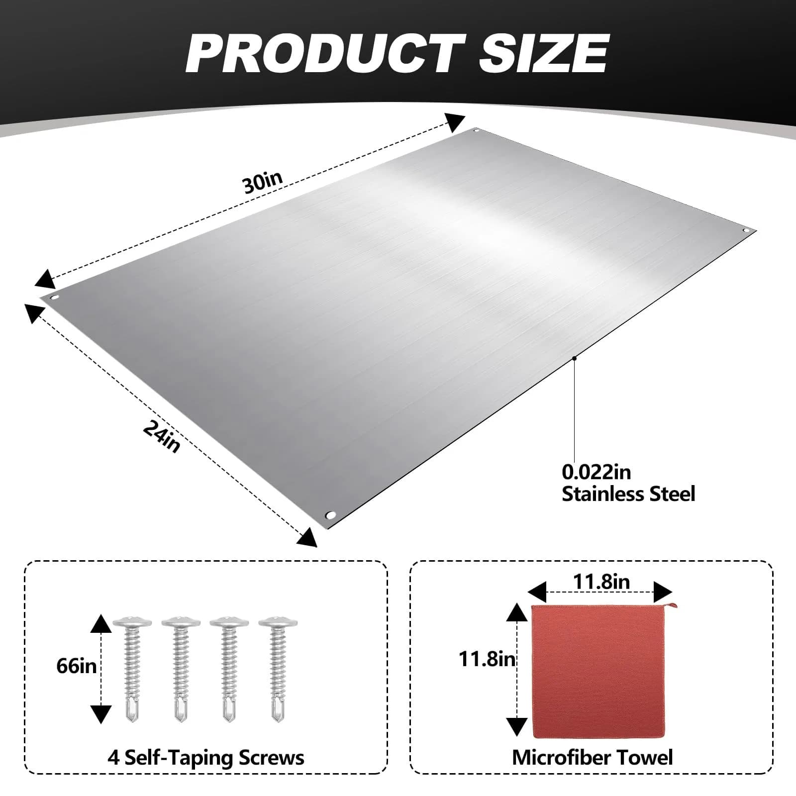 Yaocom Stainless Steel Backsplash Panel with Screws & Towel, Silver, 24x30 Inch | Easy Install Kitchen Wall Protection - view 2