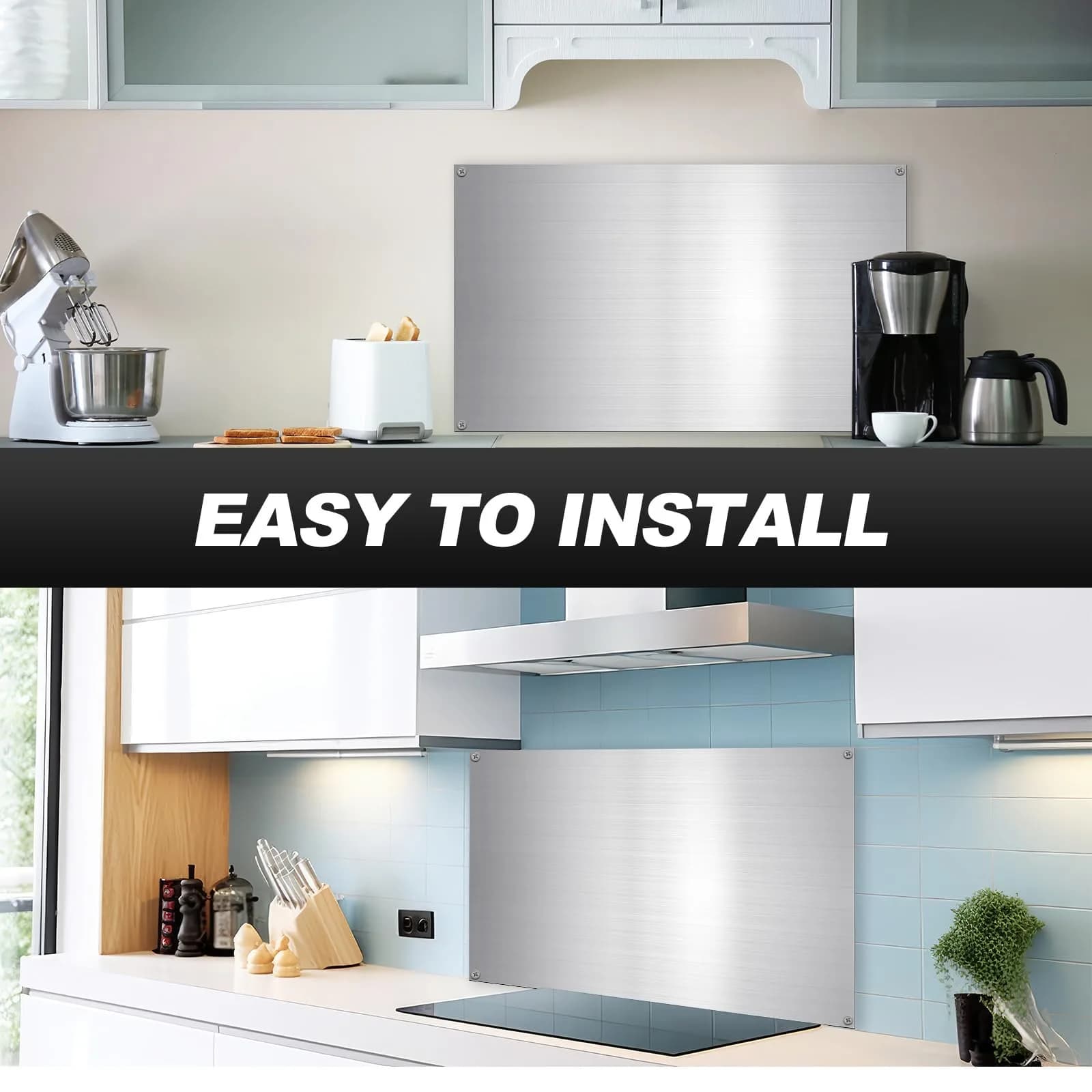 Yaocom Stainless Steel Backsplash Panel with Screws & Towel, Silver, 24x30 Inch | Easy Install Kitchen Wall Protection - view 5