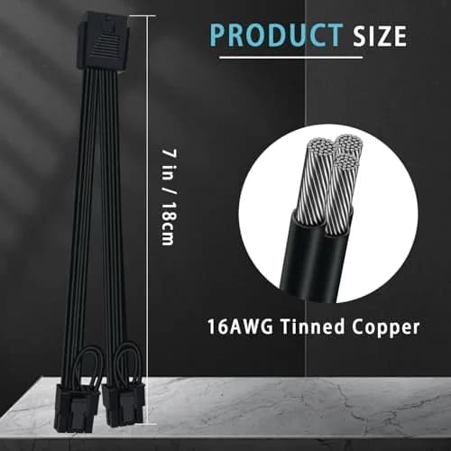 COMeap 16 Pin to Dual 8 Pin PCIe Conversion Cable 18cm (7in) | Powers GPUs with 12VHPWR PSU Ports thumbnail 3