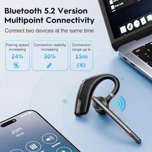 New Bee M51 Bluetooth Headset with Charging Case | Dual Mic Noise Cancelling Earpiece thumbnail 4