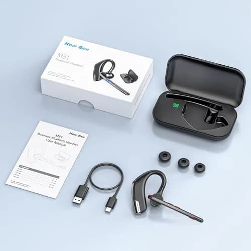 New Bee M51 Bluetooth Headset with Charging Case | Dual Mic Noise Cancelling Earpiece thumbnail 7