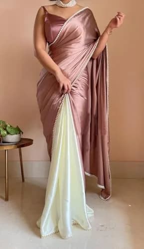 BRAHMSHAKTI Satin Half Saree with Blouse Beige One Size | Traditional & Modern Touch thumbnail 3