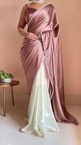 BRAHMSHAKTI Satin Half Saree with Blouse Beige One Size | Traditional & Modern Touch thumbnail 4