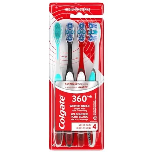 Colgate 360 Advanced Whitening Medium Toothbrush Pack, 4 Count | Spiral Bristles for Deep Clean thumbnail 7