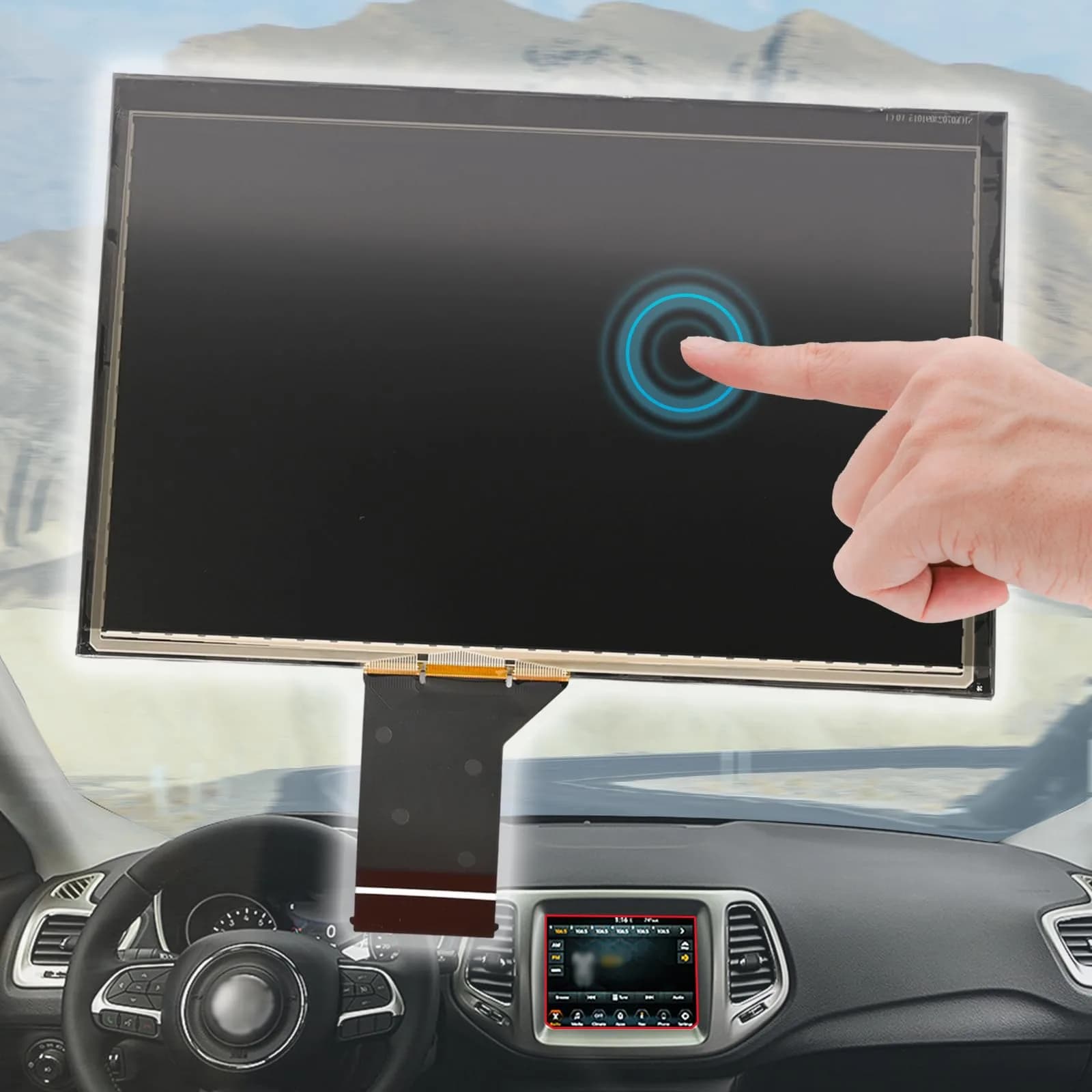 Getfarway 7" Inch Replacement Uconnect VP2 LCD Monitor with Touch Screen for Jeep Compass 2017-2020 | High-Quality Display — Black