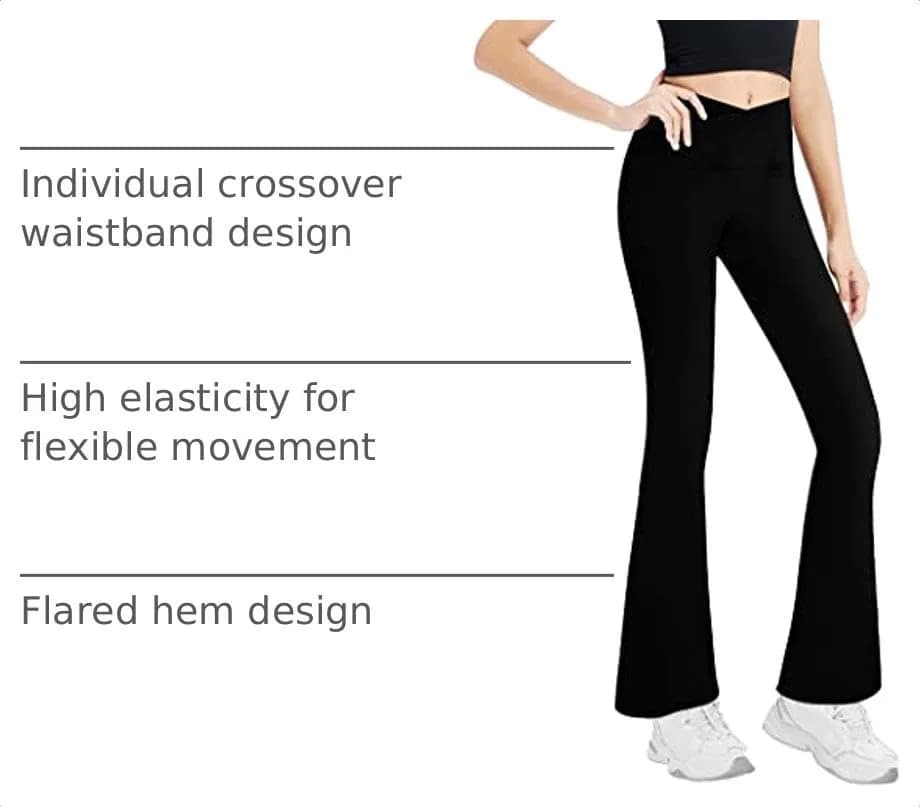 Gnainach Girls Yoga Pants Solid Black Cross Flared Leggings for Kids Casual | High Waist, Flared Hem, 5-6 Years thumbnail 5
