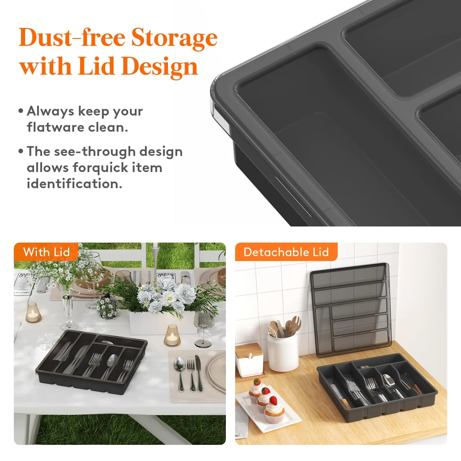 Lifewit Silverware Organizer with Lid, 12.6x11.8, Dust-Free Storage, BPA-Free, Modern Design thumbnail 2