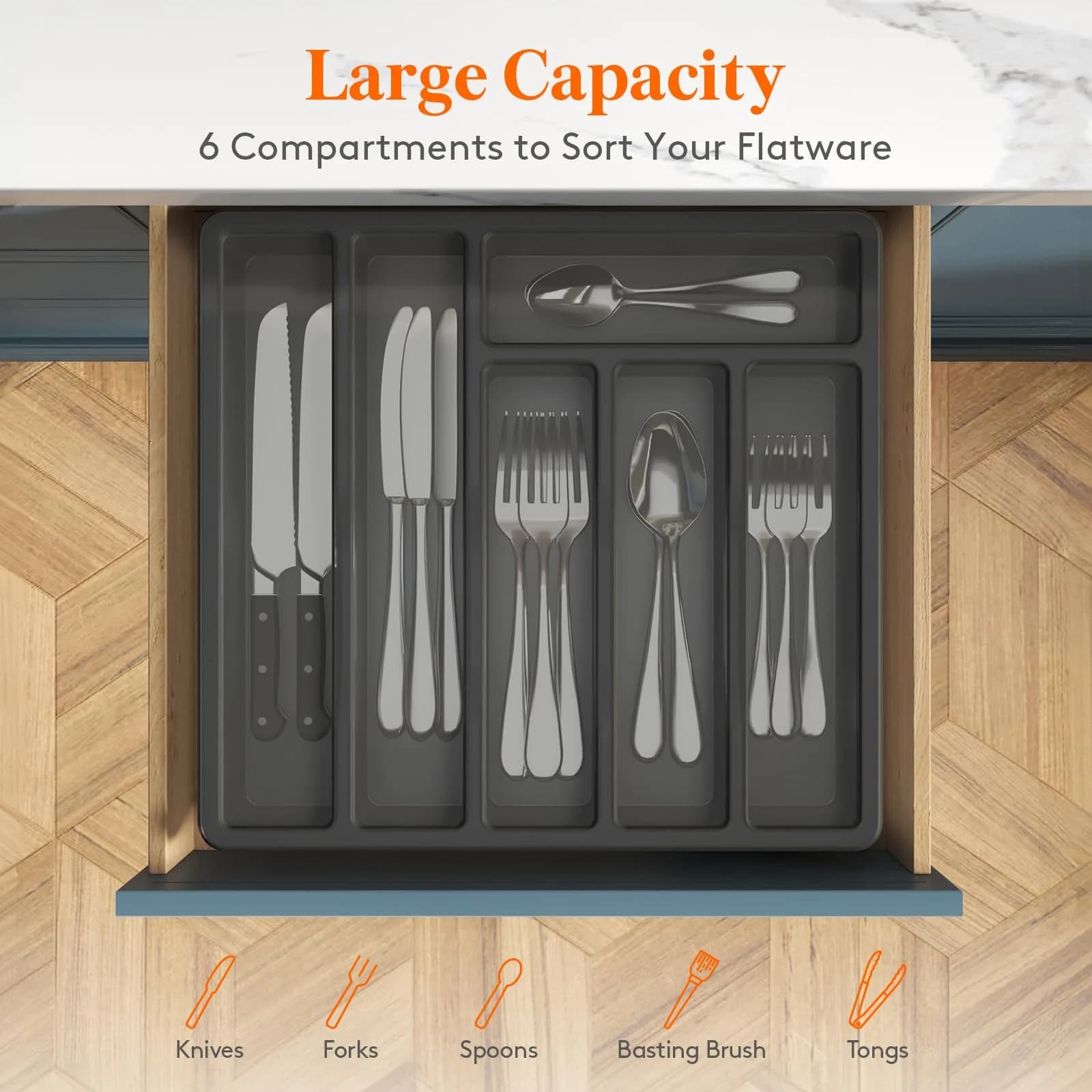 Lifewit Silverware Organizer with Lid, 12.6x11.8, Dust-Free Storage, BPA-Free, Modern Design thumbnail 3
