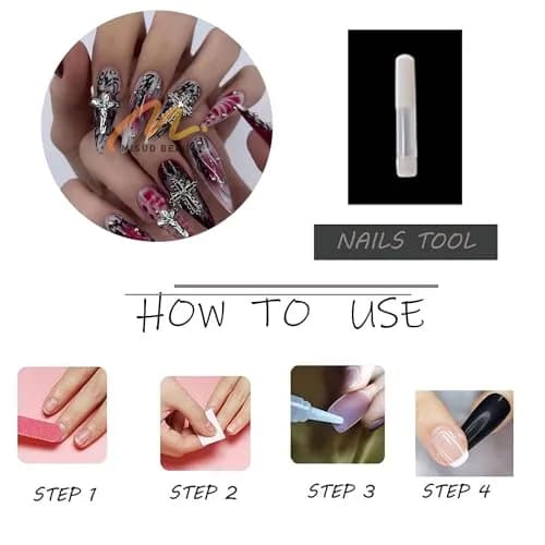 MISUD Press on Nails - Long Stiletto Goth Red Black | Acrylic Gothic Cross Design thumbnail 6