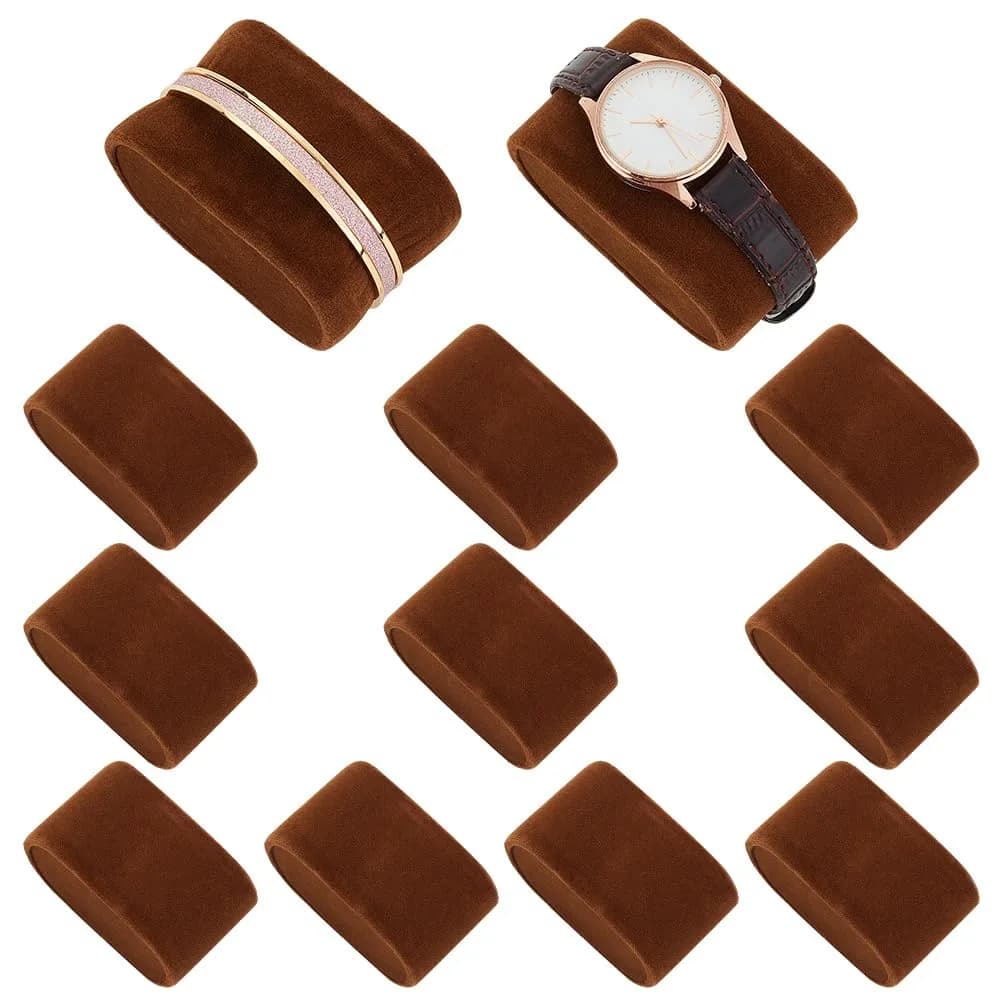 PH PandaHall 12pcs Velvet Bracelet Pillows 1.3x2.8x1.7 in | Jewelry Display Support — Brown-12pcs