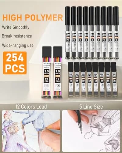 Nicpro 34PCS Black Art Mechanical Pencils Set, Metal Automatic Pencil 0.3, 0.5, 0.7, 0.9 mm & 2PCS 2mm Lead Holder | Sketching Drawing thumbnail 7