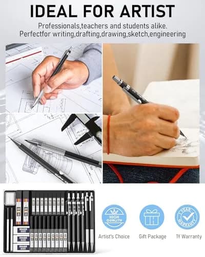 Nicpro 34PCS Black Art Mechanical Pencils Set, Metal Automatic Pencil 0.3, 0.5, 0.7, 0.9 mm & 2PCS 2mm Lead Holder | Sketching Drawing thumbnail 3