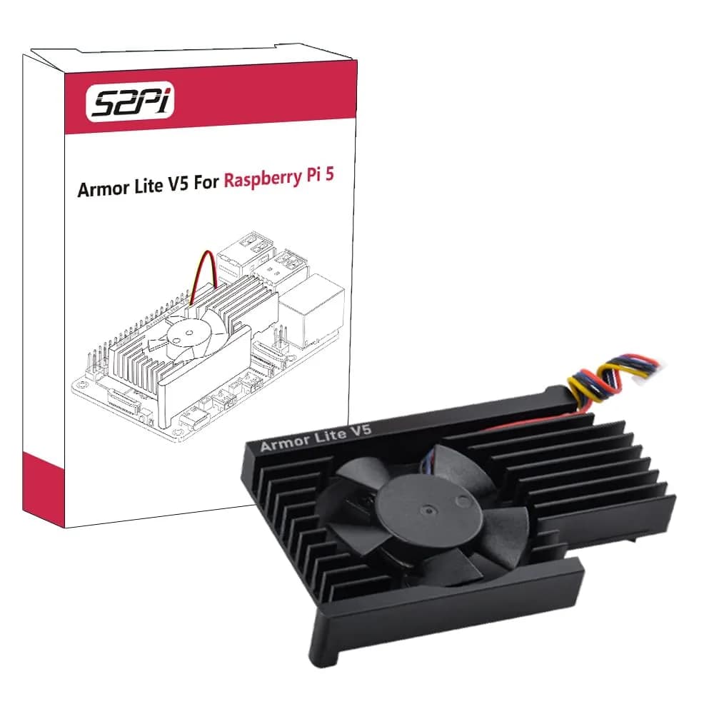 GeeekPi Active Cooler for Raspberry Pi 5, Armor Lite V5 Cooler Aluminum Heatsink & Fan 4GB/8GB | Supports PWM Speed Control
