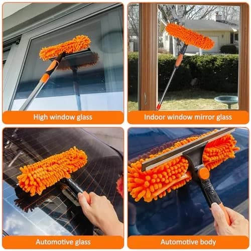 Tonmp 20+ Feet Reach 2 in 1 Window Washing Squeegee & Duster with 3-14 ft Spliceable Extension Pole | Multi-Use Cleaning Tool for Home & Outdoors thumbnail 4