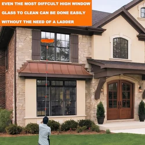Tonmp 20+ Feet Reach 2 in 1 Window Washing Squeegee & Duster with 3-14 ft Spliceable Extension Pole | Multi-Use Cleaning Tool for Home & Outdoors thumbnail 5