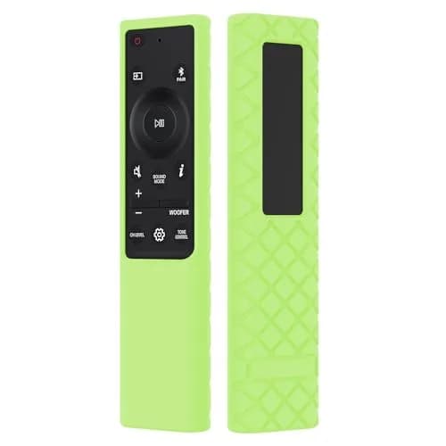 JCMOYUTY GLOW GREEN Silicone Remote Cover for Samsung Soundbar, Full Coverage, Glow in Dark, Drop-Proof, Pet & Kid Safe | AH81-15047A thumbnail 1