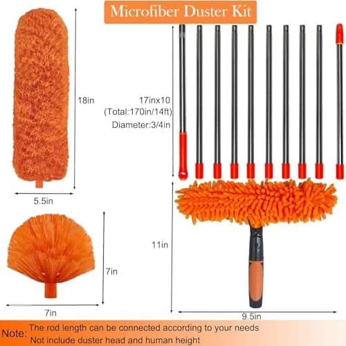 Tockrop High Reach Dusting Kit with 14 ft Extension Pole & 3 Duster Heads | Cleans Up to 20 ft High thumbnail 2