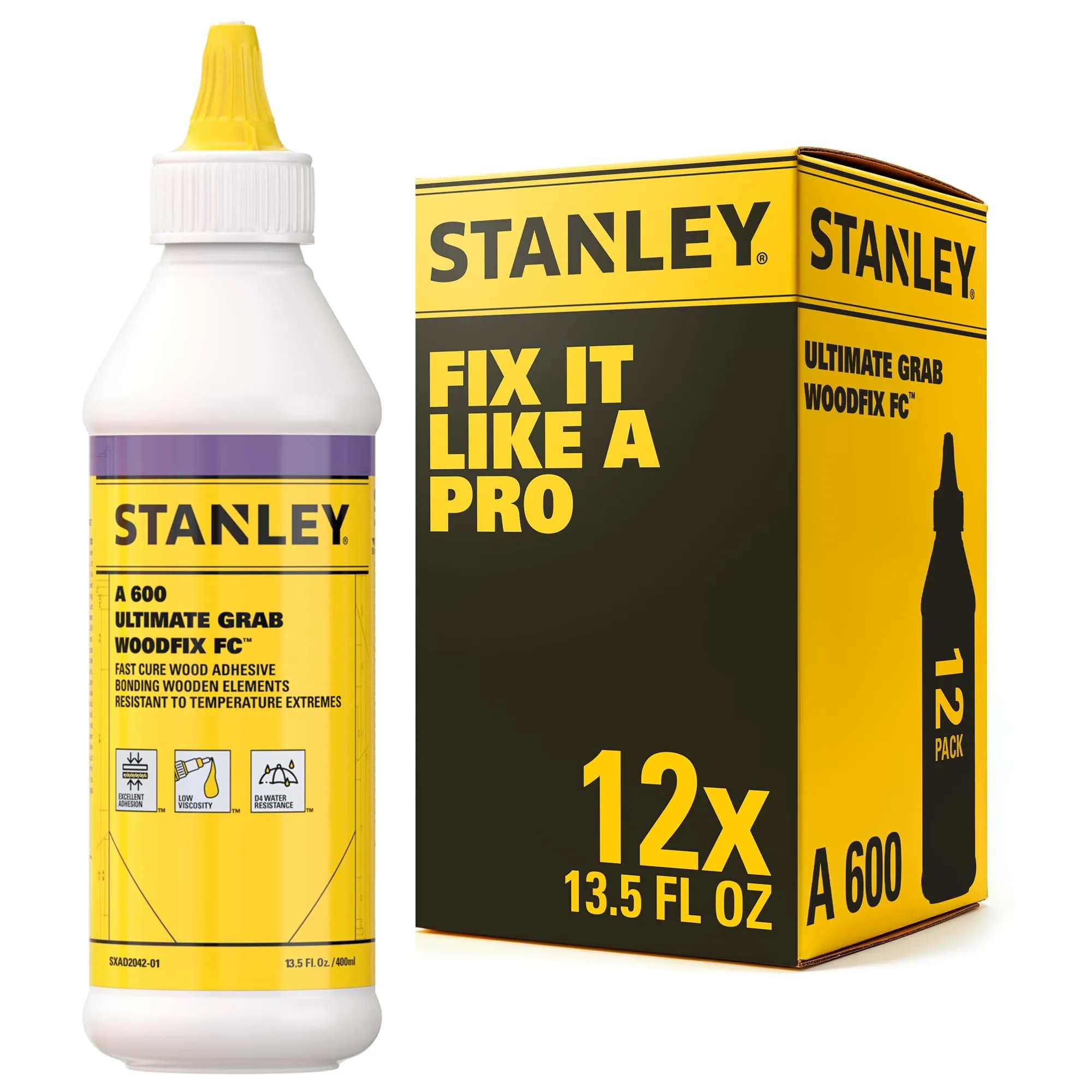 STANLEY Fast Cure Wood Glue 12 Pack | High Strength, Water-Resistant, Quick Dry (70-120c)
