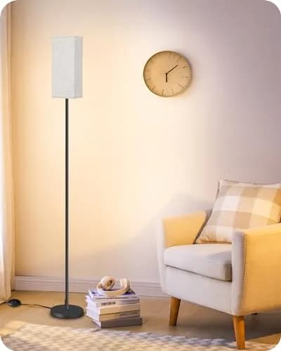 GOEBLESON 64.6" Floor Lamp, Modern Standing Lamp with Foot Switch, Minimalist Linen Shade, Black and Beige, for Living Room & Bedroom thumbnail 1