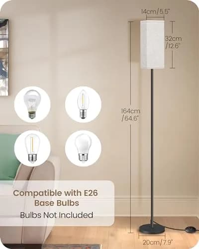 GOEBLESON 64.6" Floor Lamp, Modern Standing Lamp with Foot Switch, Minimalist Linen Shade, Black and Beige, for Living Room & Bedroom thumbnail 4