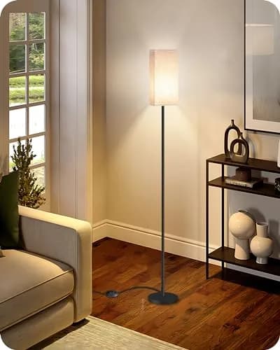 GOEBLESON 64.6" Floor Lamp, Modern Standing Lamp with Foot Switch, Minimalist Linen Shade, Black and Beige, for Living Room & Bedroom thumbnail 8