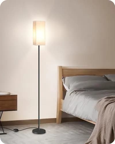 GOEBLESON 64.6" Floor Lamp, Modern Standing Lamp with Foot Switch, Minimalist Linen Shade, Black and Beige, for Living Room & Bedroom thumbnail 9