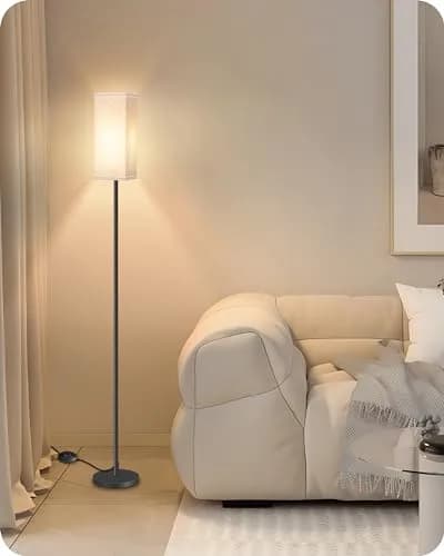 GOEBLESON 64.6" Floor Lamp, Modern Standing Lamp with Foot Switch, Minimalist Linen Shade, Black and Beige, for Living Room & Bedroom thumbnail 2