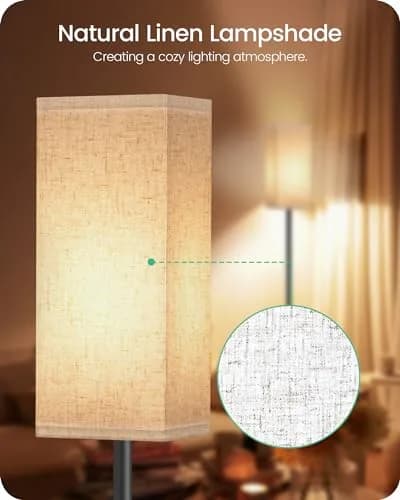 GOEBLESON 64.6" Floor Lamp, Modern Standing Lamp with Foot Switch, Minimalist Linen Shade, Black and Beige, for Living Room & Bedroom thumbnail 3