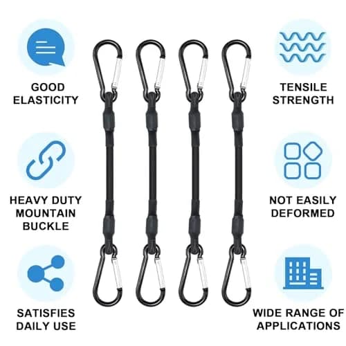 SDTC Tech 12" 18" 24" Mini Short Bungee Cords with Carabiner Hooks Kit | Heavy Duty Latex, 200 lbs Tensile, Rust-Resistant Aluminum Buckle thumbnail 5