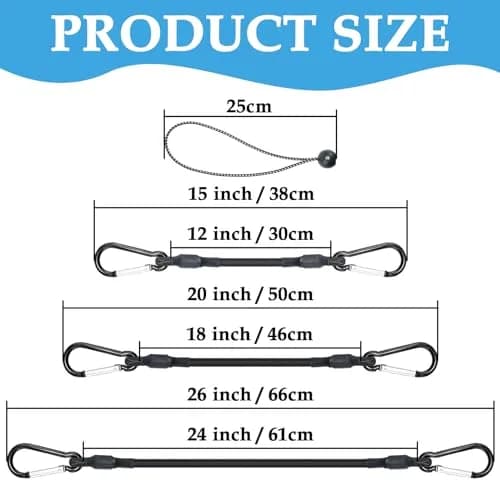 SDTC Tech 12" 18" 24" Mini Short Bungee Cords with Carabiner Hooks Kit | Heavy Duty Latex, 200 lbs Tensile, Rust-Resistant Aluminum Buckle thumbnail 2