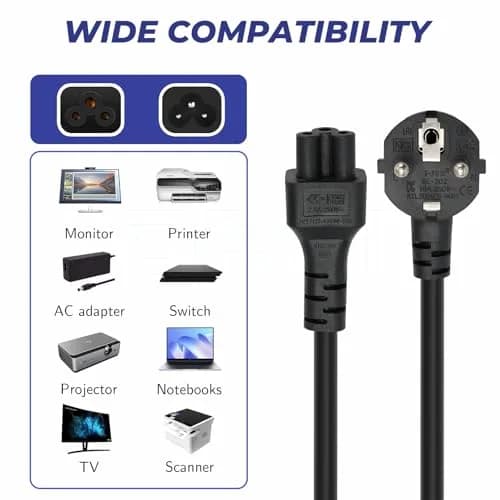 DRRI IEC C5 Plug to Europe Schuko CEE 7/7 Socket Extension Cable 10cm (3.28Ft) | 2.5A 250V Rated thumbnail 2