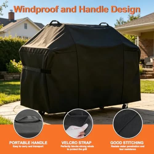 Blackhoso Heavy Duty Grill Cover for Weber Genesis 300 Series & 2022 Genesis 300 Grills, 63"W x 25.6"D x 43"H thumbnail 3