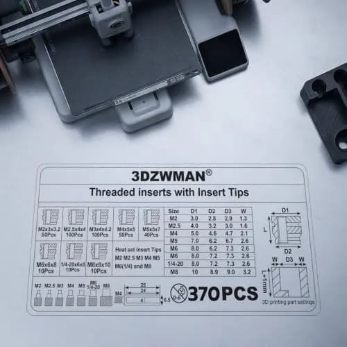 3DZWMAN Heat Set Insert Tool Kit with 370PCS Brass Inserts & Soldering Iron | M2-M8 Thread Sizes thumbnail 4