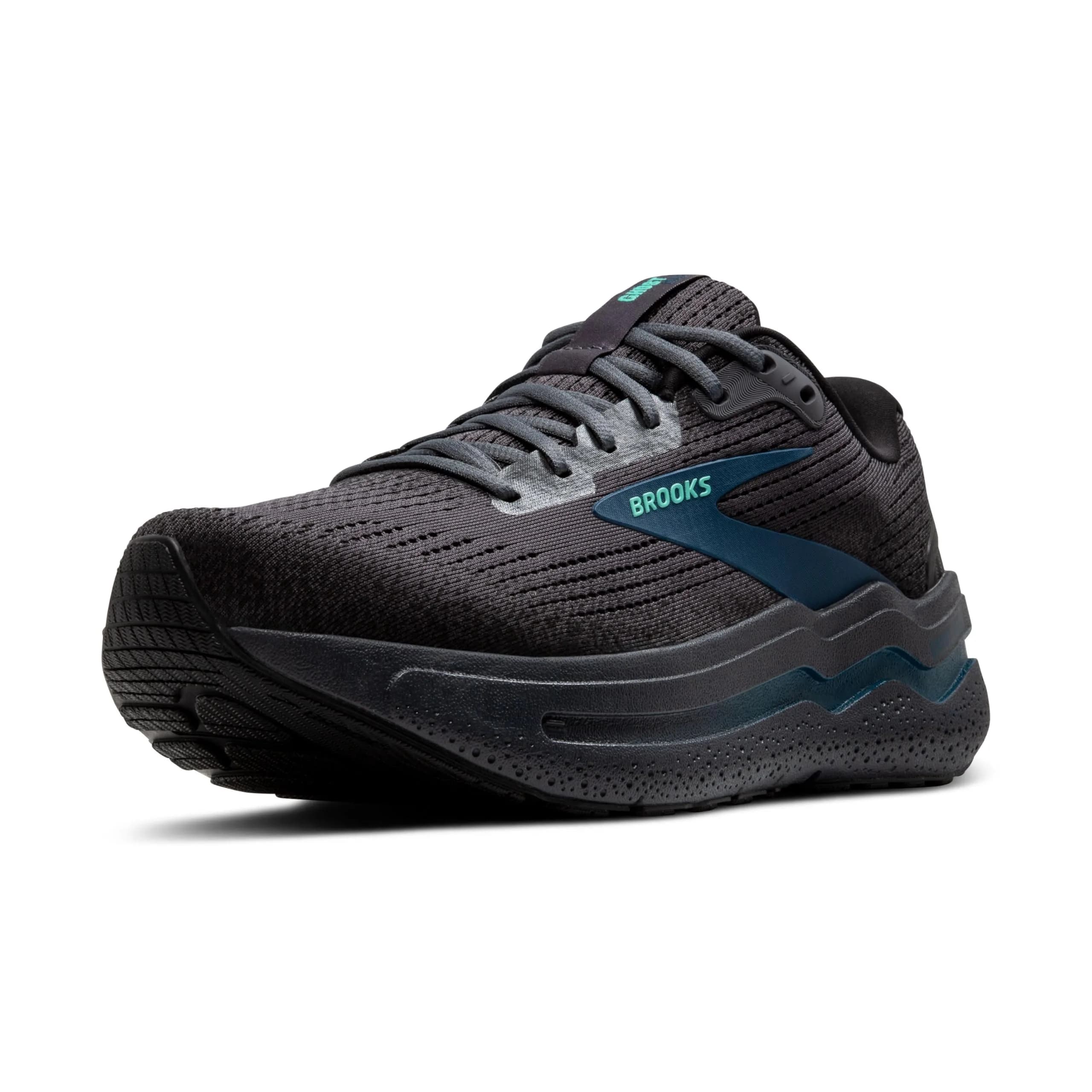 Brooks Ghost Max 2 Men’s Neutral Running & Walking Shoe - Ebony/Cockatoo/Blue Sapphire - 7.5 Wide | Max Cushion & Stability - main product image