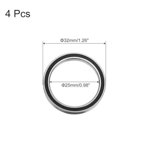 uxcell Deep Groove Ball Bearing 25x32x4mm Double Sealed Chrome Steel | Low Noise, High Support thumbnail 2