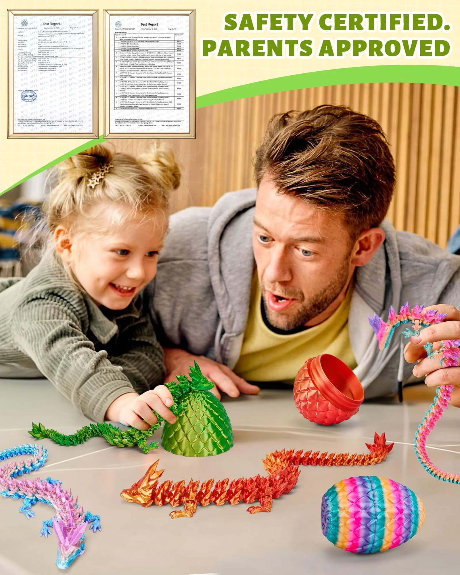 TBOLINE 12" Articulated Crystal Dragon Egg Toy | Laser Yellow Green PLA, Non-Toxic, ASTM-Tested - view 5